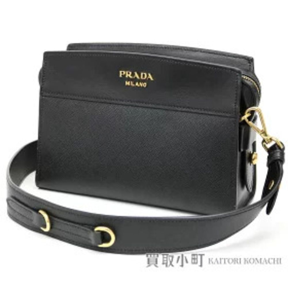 Prada Esplanade Bag Saffiano City Calf Metal Black Leather Shoulder Clutch